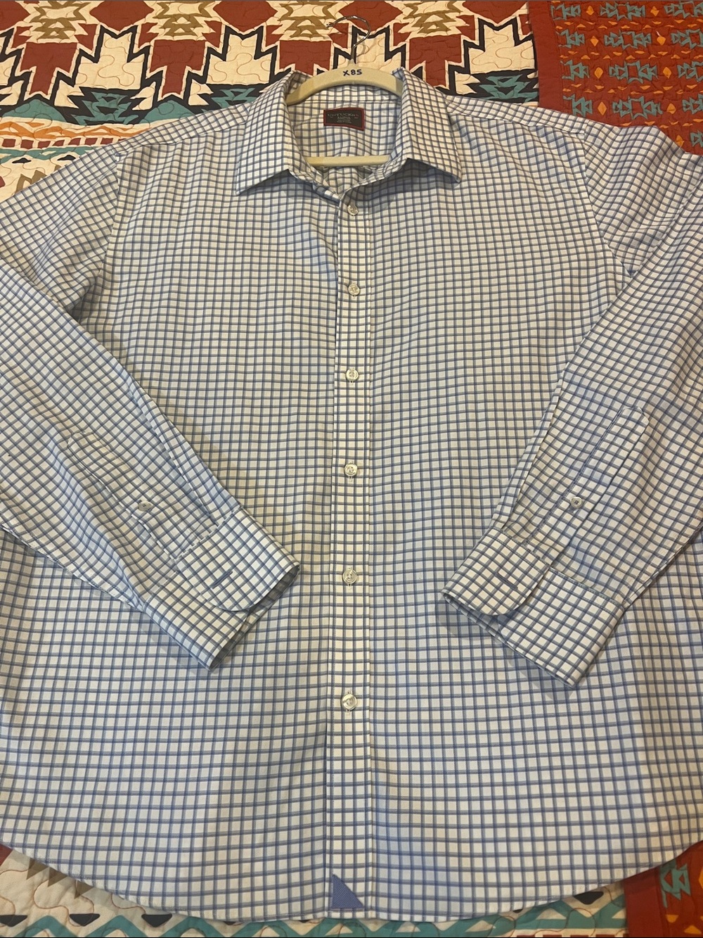 UNTUCKit Men's Light Blue and White Windowpane Dress Shirt